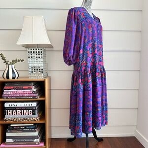 Vintage Diane Freis Drop Waist Maxi Dress 80s Dress